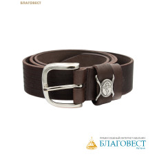 Ремень мужской, тиснение молитвы снаружи. Натуральная кожа. Длина изделия 126см, ширина 3,5см