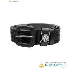 Ремень мужской, тиснение молитвы внутри. Натуральная кожа. Длина изделия 104см, ширина 3,5см