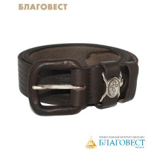 Ремень мужской, тиснение молитвы снаружи. Натуральная кожа. Длина изделия 122см, ширина 3,5см