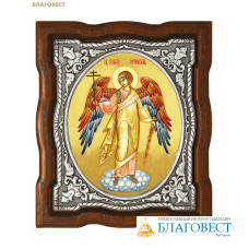 Икона Ангел Хранитель, дерево (ясень), гальваническое серебрение, УФ печать