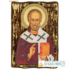 Икона под старину Святитель Николай Чудотворец, дерево, размер 9,5х13,5см