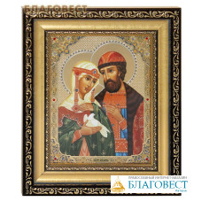 Икона святые благоверные Петр и Феврония. Киот (узкий), багет, стразы, стекло