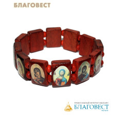 Браслет с ликами Спасителя и Пресвятой Богородицы, на резинке, дерево