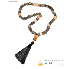 Четки из растения Слезы Богородицы с крестом из самшита (50 зерен)