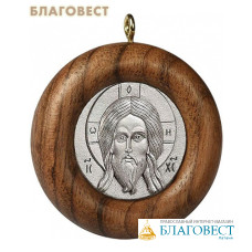 Икона автомобильная двухсторонняя Спас Нерукотворный, Богородица, американский орех, латунь, серебрение