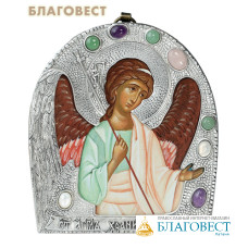 Икона в окладе Ангел Хранитель, дерево, серебрение, камни
