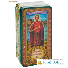 Шкатулка подарочная Свято-Троицкая Александро-Невская Лавра с магнитом. Цейлонский черный к/л чай, ж/б, 60г