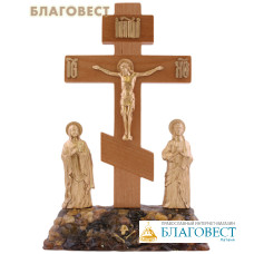 Крест Голгофа с предстоящими деревянный на каменной подставке