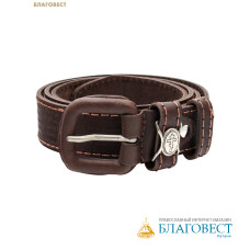 Ремень мужской, тиснение молитвы снаружи. Натуральная кожа. Длина изделия 123см, ширина 3,5см