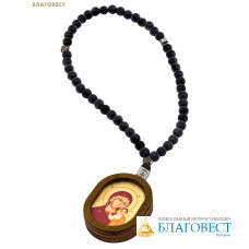 Подвеска автомобильная с иконой Пресвятая Богородица «Казанская», шунгит, зерно 6мм, дерево
